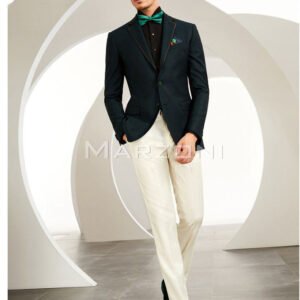 dark green Classic Fit Wool Blazer with Ivory Trousers