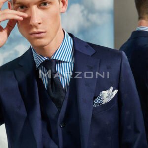 Navy Tonal Pattern Three-Piece Made-to-Measure Wool Suit