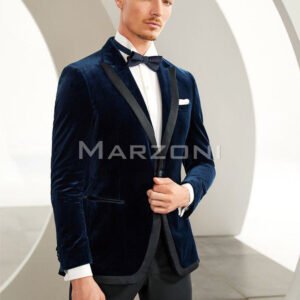 Royal Blue Cotton Velvet Tuxedo with Black Trousers