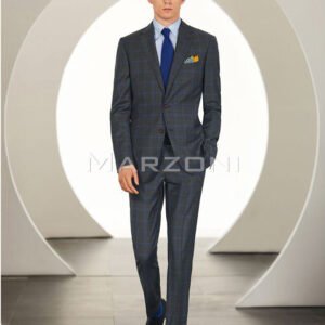 Grey & Blue Check Super 150s Made-to-Measure Wool Suit