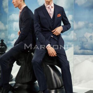 Navy Micro-Check Super 150s Three-Piece Made-to-Measure Wool Suit