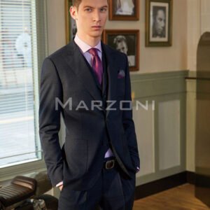 Navy Plaid Super 150s Three-Piece Made-to-Measure Wool Suit