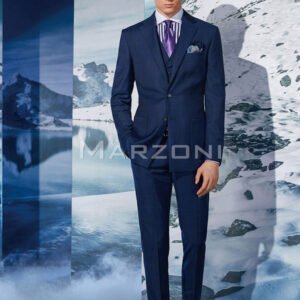 Super 150s Blue Check Three-Piece Made-to-Measure Wool Suit