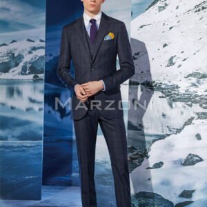 Blue-Grey Check Three-Piece Made-to-Measure Wool Suit