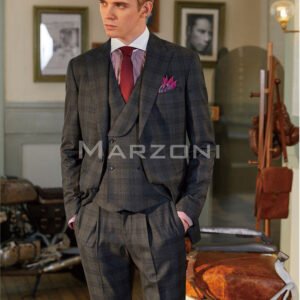 Grey-Blue Check Three-Piece Made-to-Measure Wool Suit