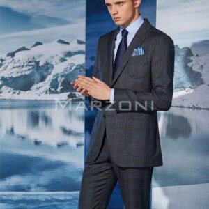 Grey Blue Plaid Wool Two-Piece Made-to-Measure Suit