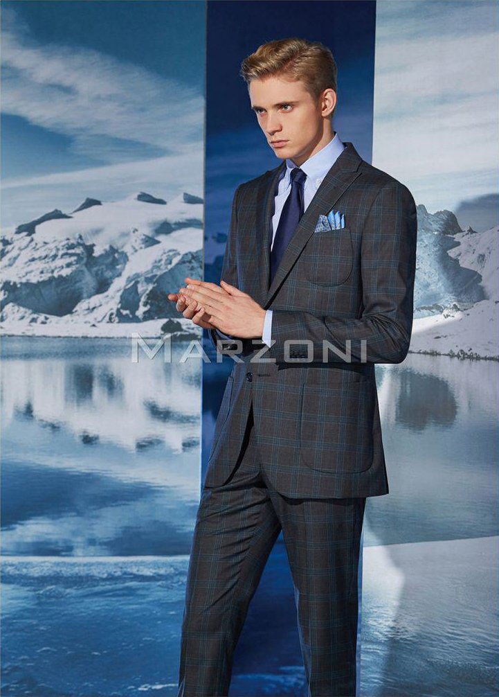 Grey Blue Plaid Wool Two-Piece Made-to-Measure Suit