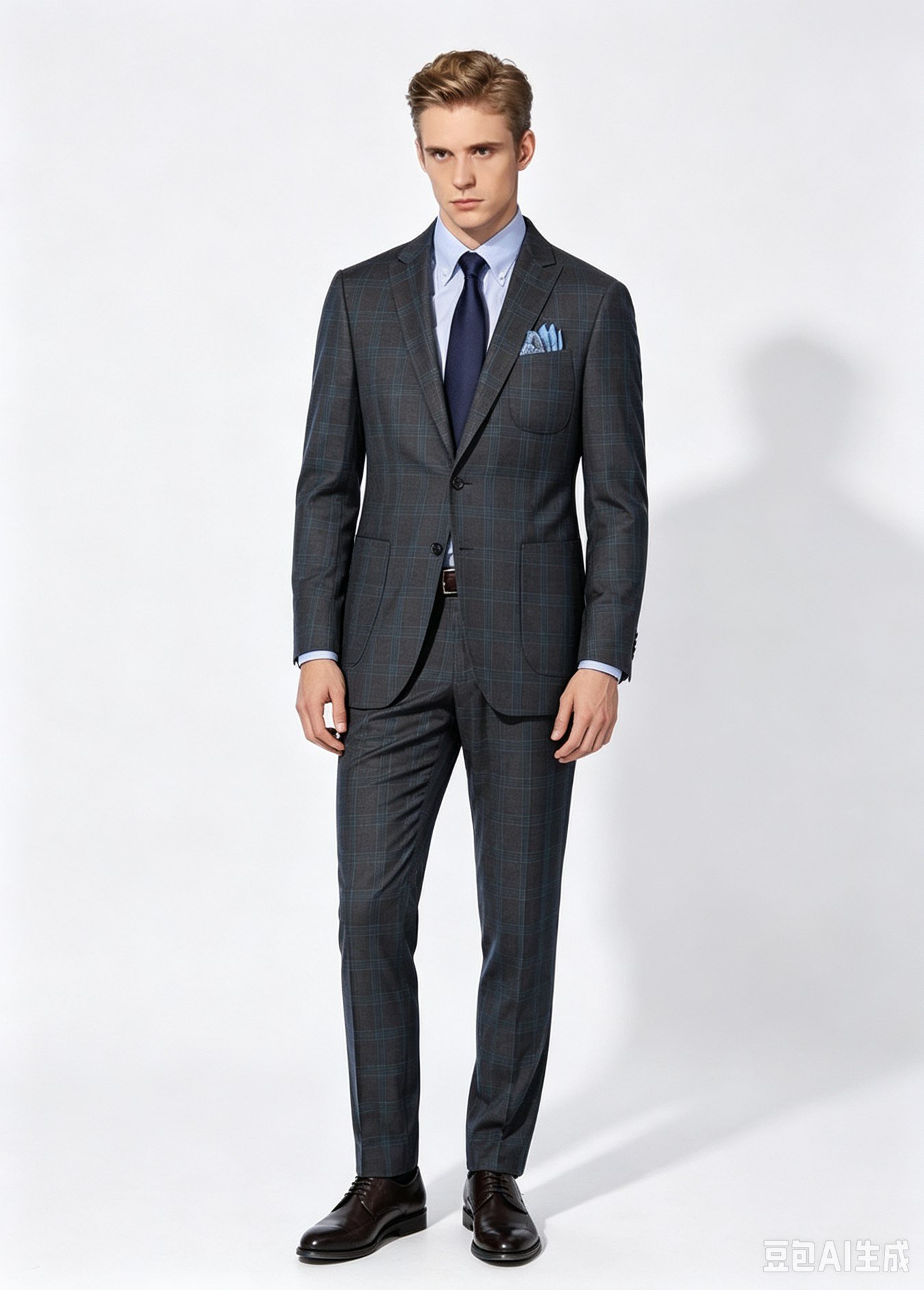 Grey Blue Plaid Wool Two-Piece Made-to-Measure Suit - Image 3