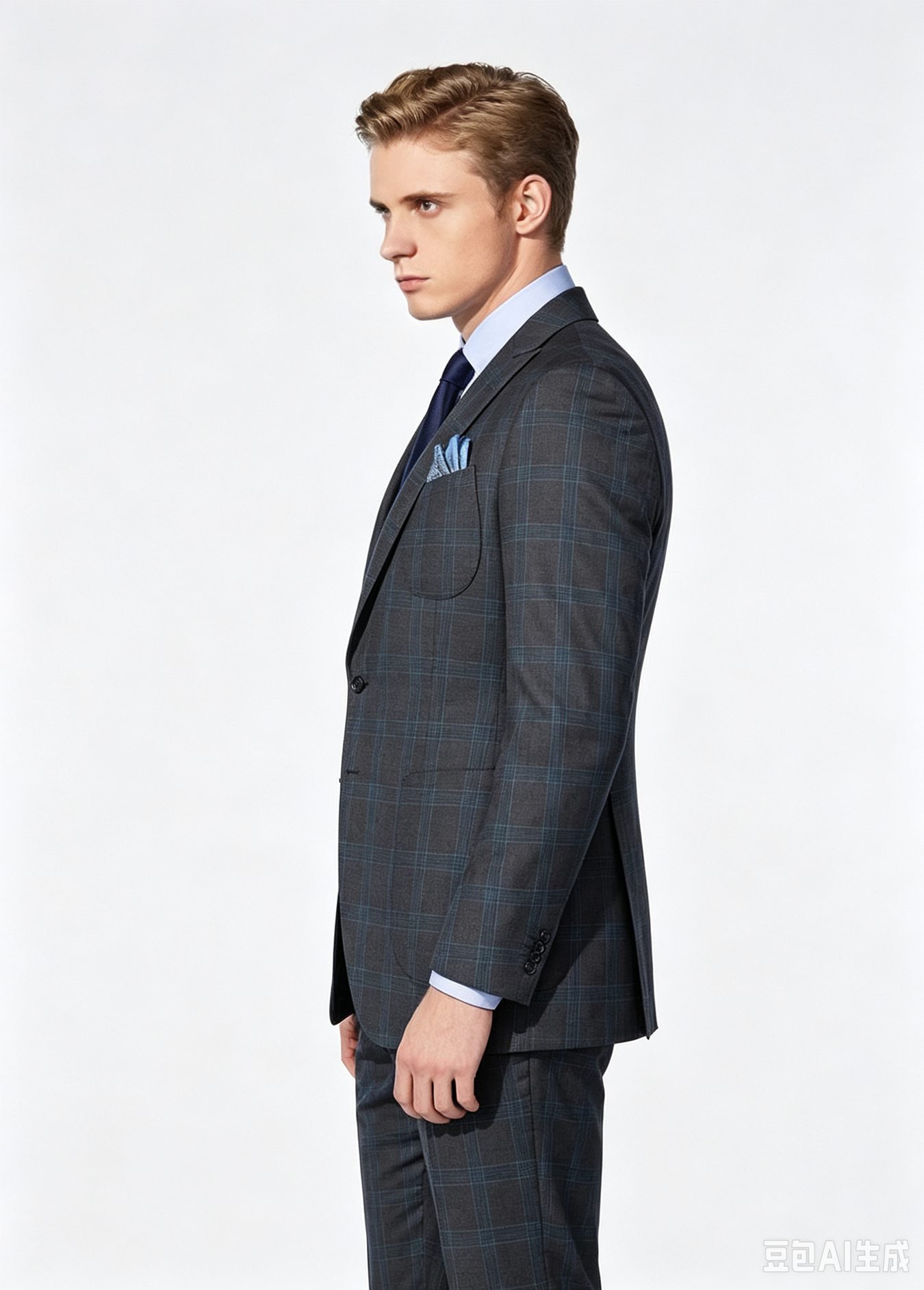 Grey Blue Plaid Wool Two-Piece Made-to-Measure Suit - Image 5