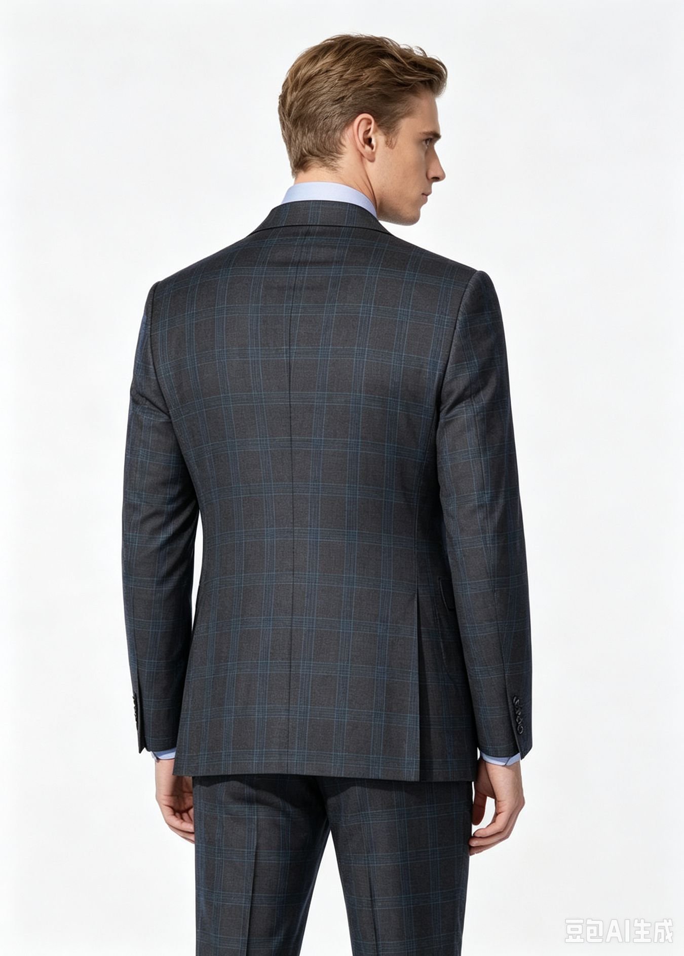 Grey Blue Plaid Wool Two-Piece Made-to-Measure Suit - Image 6