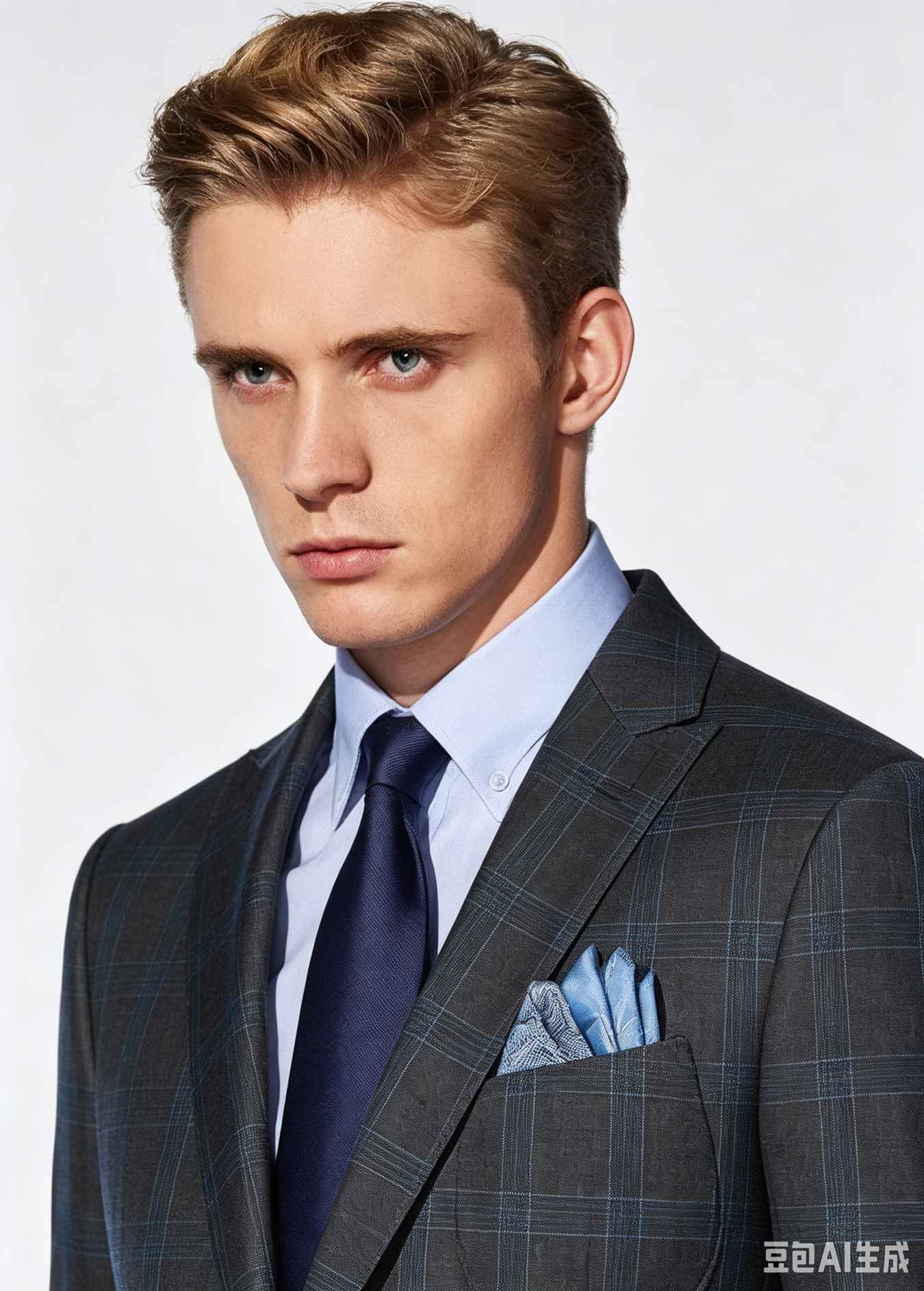 Grey Blue Plaid Wool Two-Piece Made-to-Measure Suit - Image 7