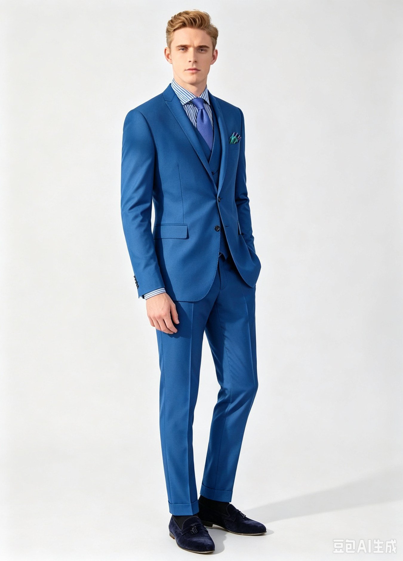 Royal Blue Super 150s Wool Three-Piece Made-to-Measure Suit - Image 4