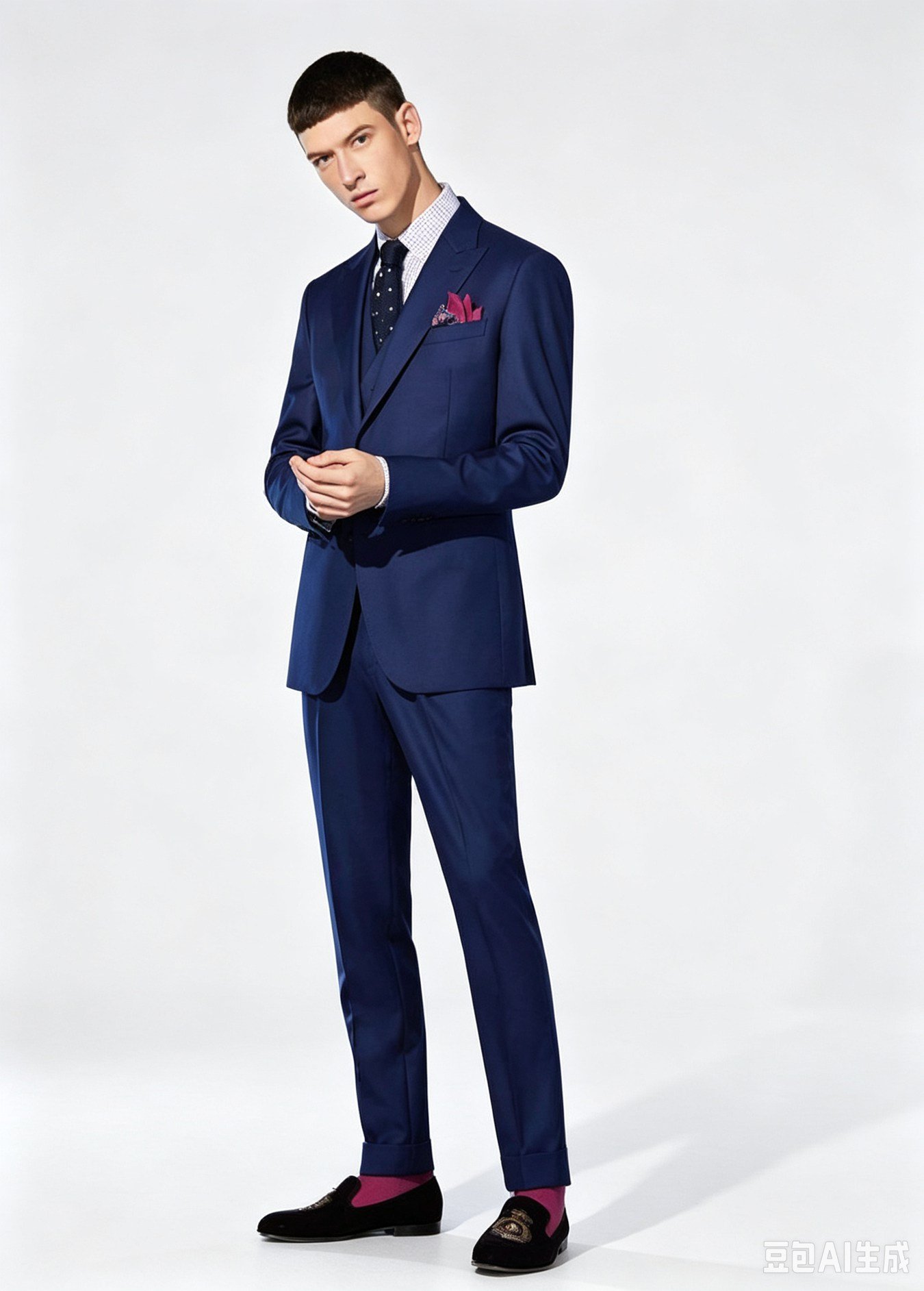 Navy Three-Piece Made-to-Measure Wool Suit - Image 3