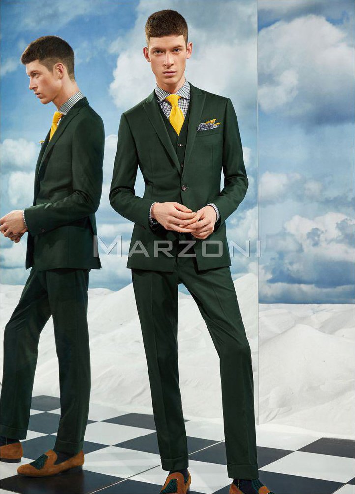 Dark Green Three-Piece Made-to-Measure Wool Suit