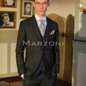 100% Wool Dark Charcoal Grey Three-Piece Made-to-Measure Wool Suit
