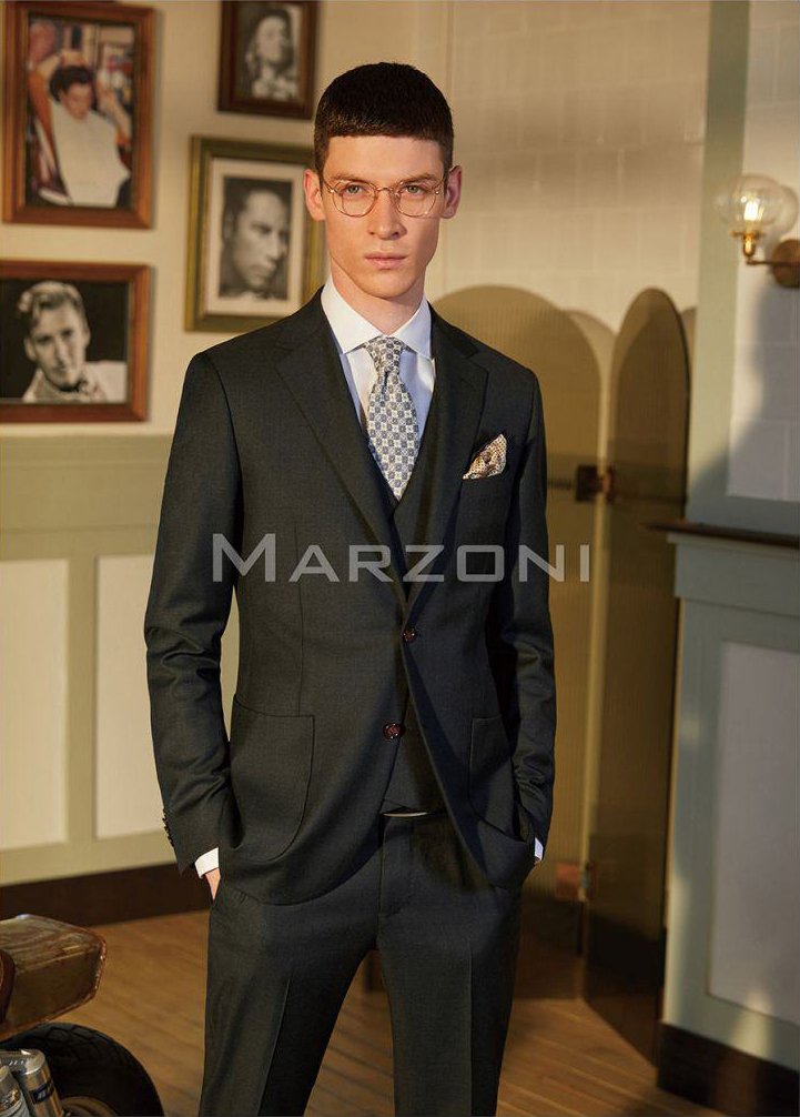 100% Wool Dark Charcoal Grey Three-Piece Made-to-Measure Wool Suit