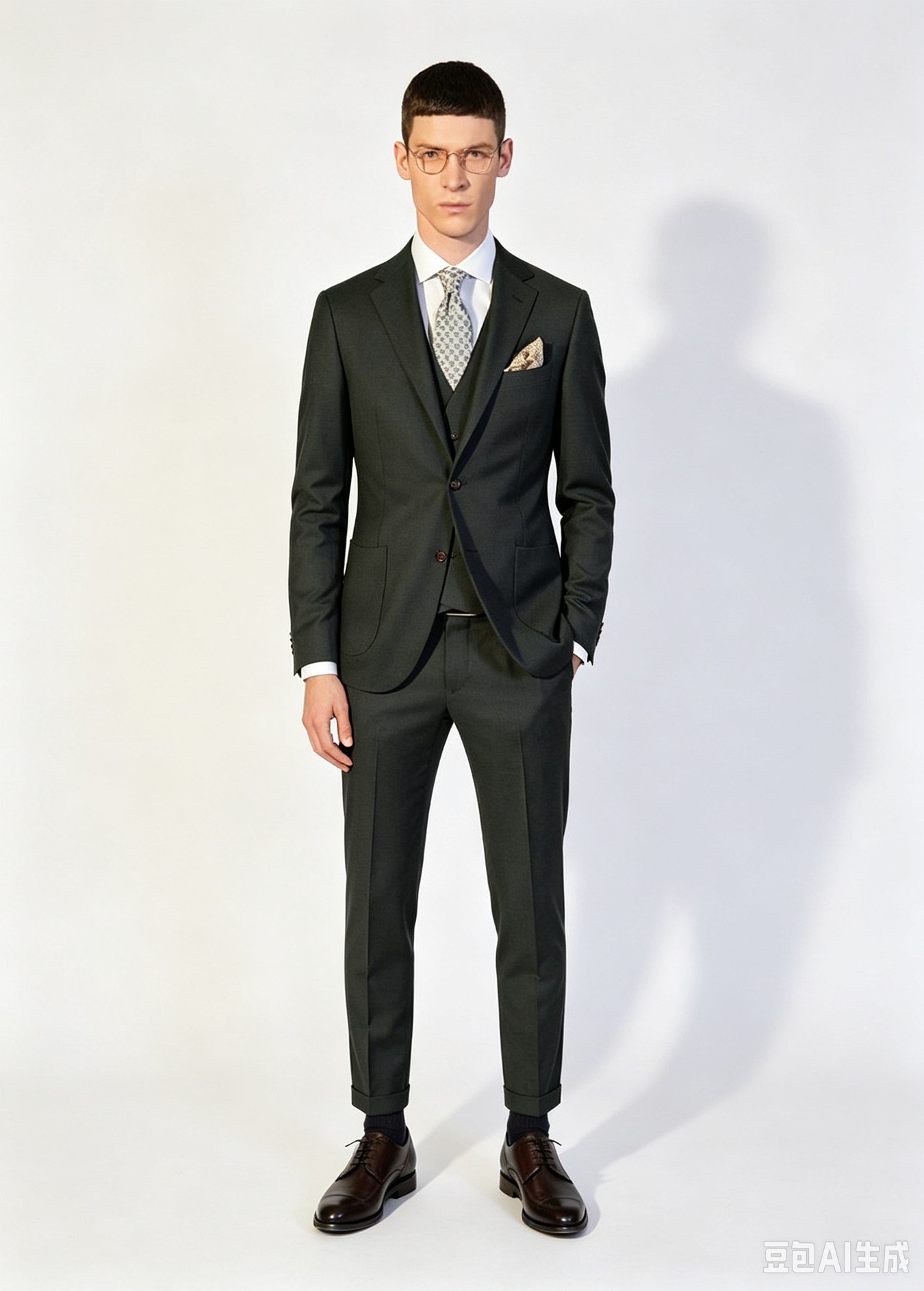 100% Wool Dark Charcoal Grey Three-Piece Made-to-Measure Wool Suit - Image 3