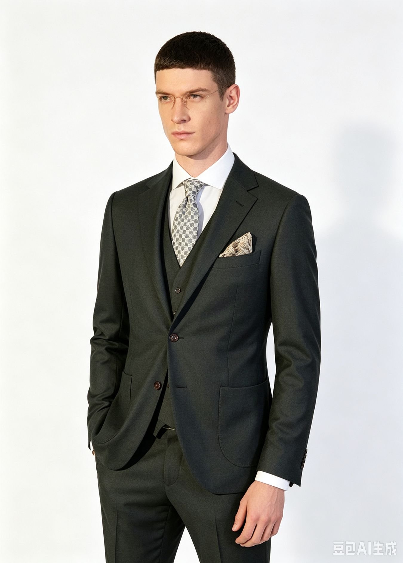 100% Wool Dark Charcoal Grey Three-Piece Made-to-Measure Wool Suit - Image 4