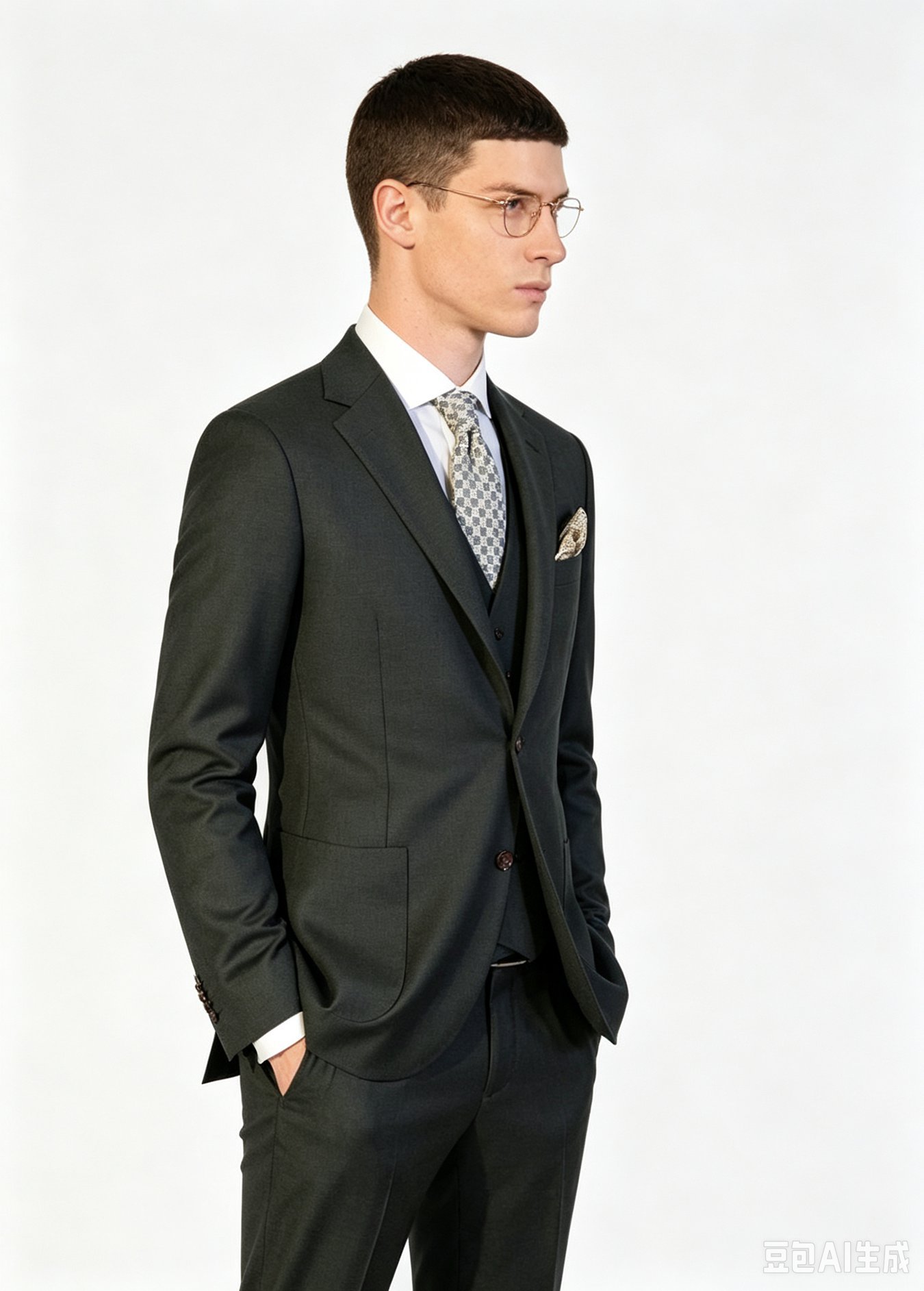 100% Wool Dark Charcoal Grey Three-Piece Made-to-Measure Wool Suit - Image 5