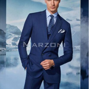 Royal Blue Double-Breasted Three-Piece Made-to-Measure Wool Suit