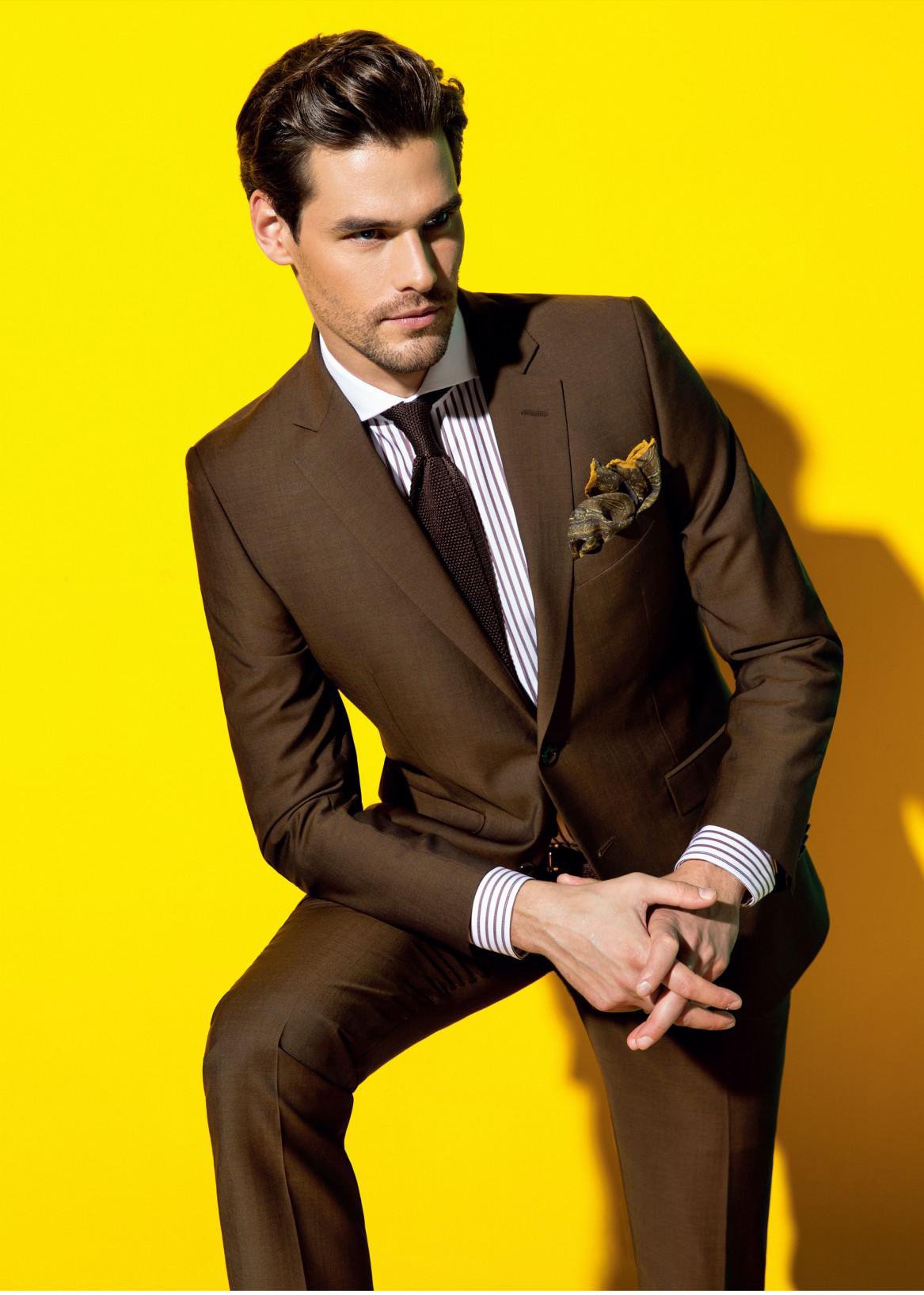 Super 130s Wool Two-Piece Classic Fit Suit, Coffee Brown