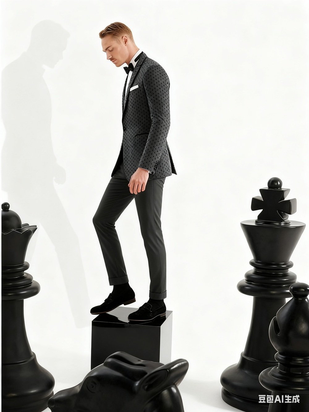 Grey Diamond Two-Piece Made-to-Measure Wool Tuxedo Suit - Image 3