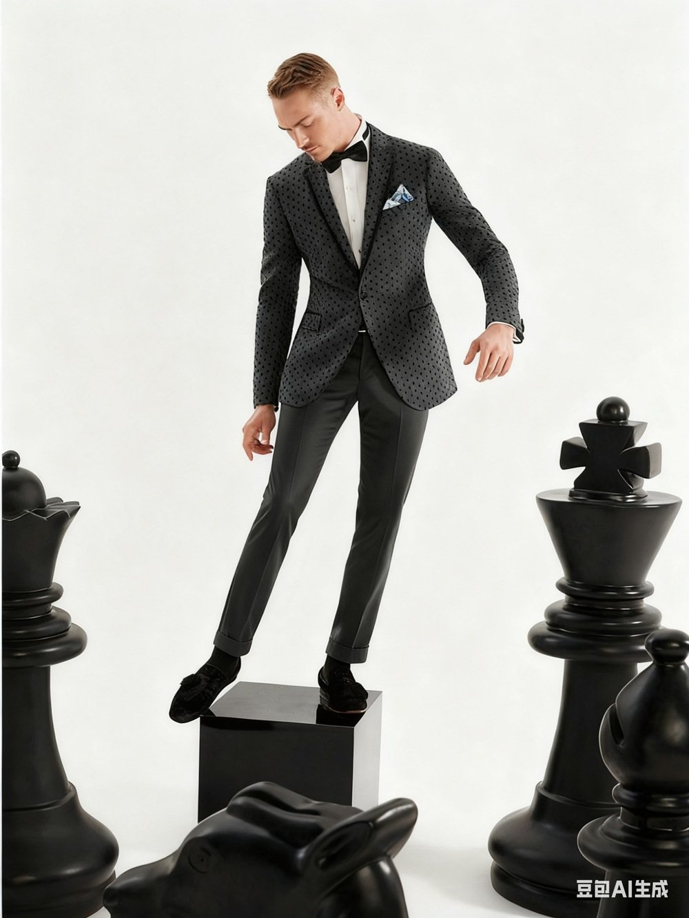 Grey Diamond Two-Piece Made-to-Measure Wool Tuxedo Suit - Image 5