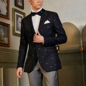 Dark Navy Floral Two-Piece Made-to-Measure Wool Tuxedo suit