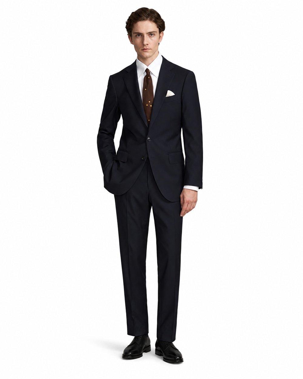 Deep Navy Herringbone Made-to-Measure Wool-Blend Suit - Image 3