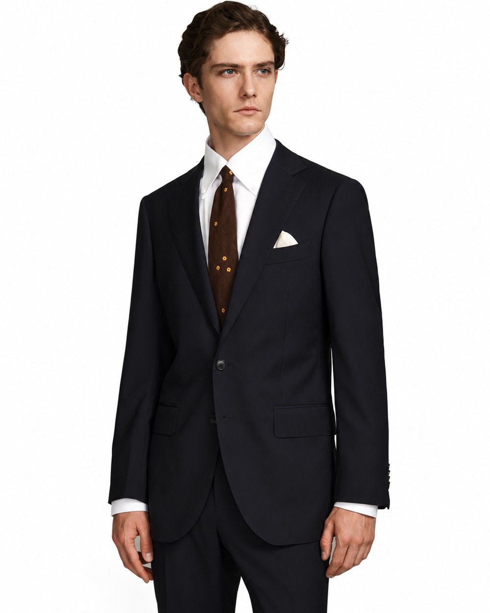 Deep navy herringbone made-to-measure two-piece suit