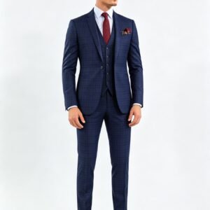 Blue windowpane two-piece made-to-measure wool suit front view