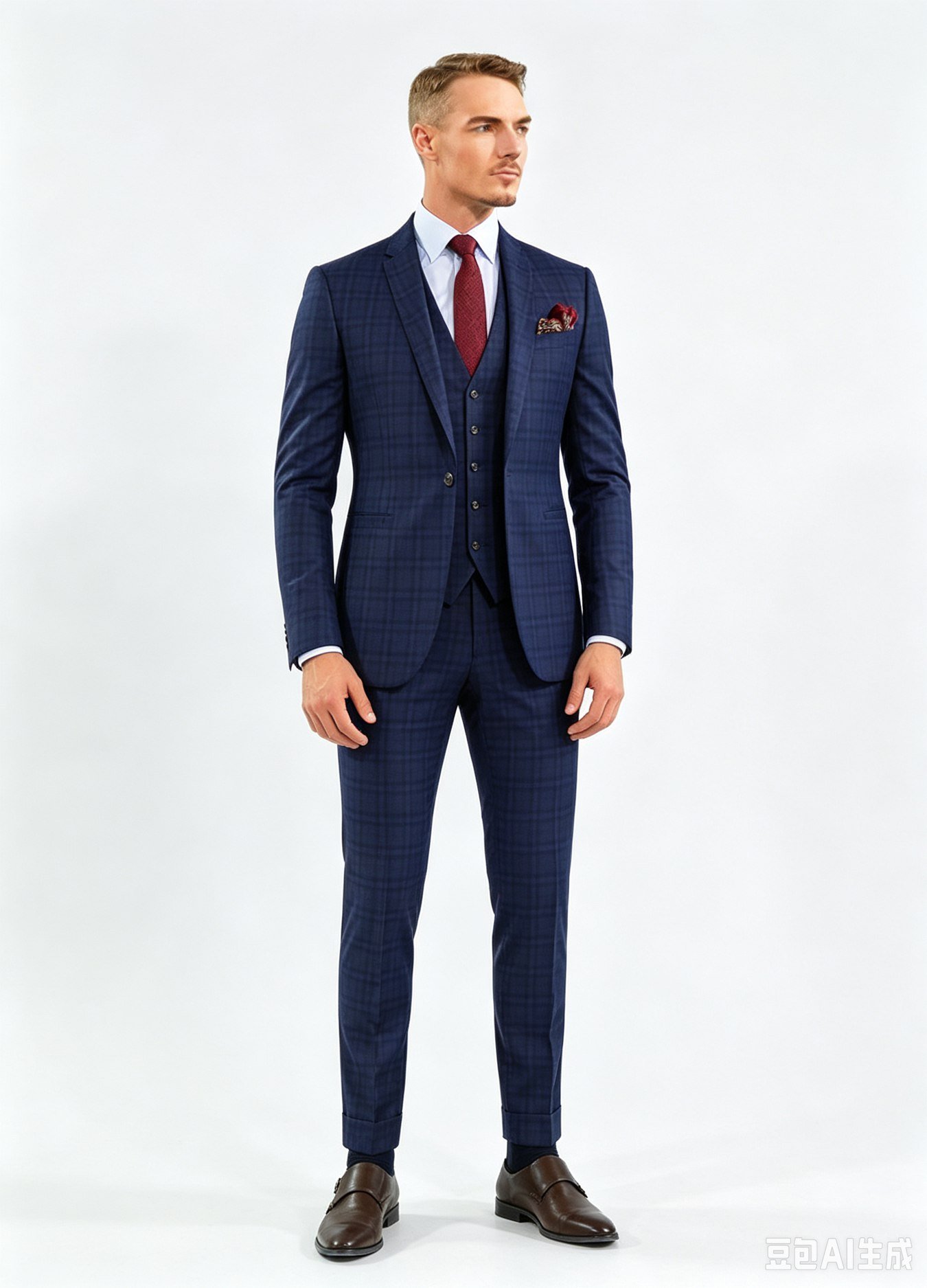 Blue windowpane two-piece made-to-measure wool suit front view
