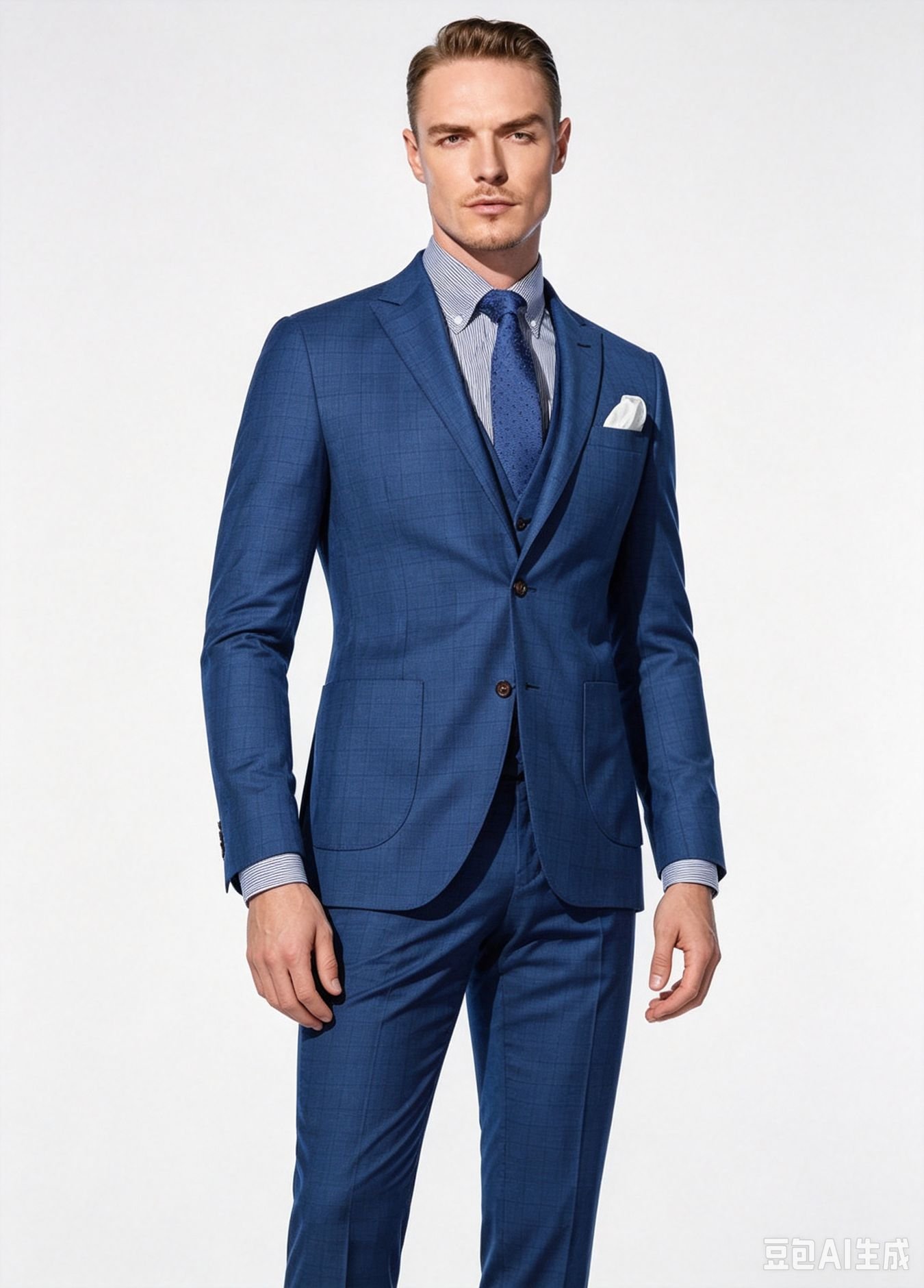 Super 150s Blue Check Three-Piece Made-to-Measure Wool Suit - Image 2