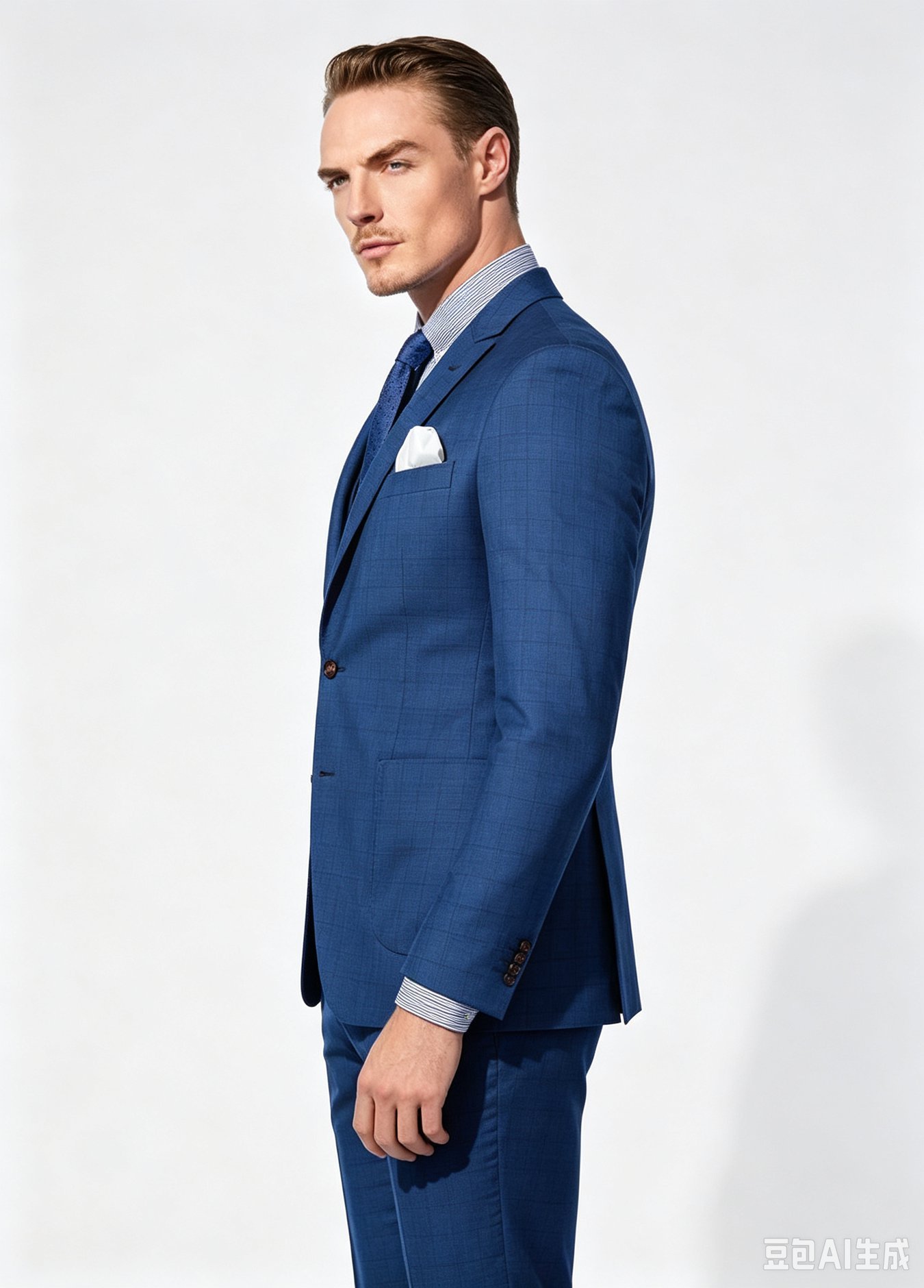 Super 150s Blue Check Three-Piece Made-to-Measure Wool Suit - Image 3