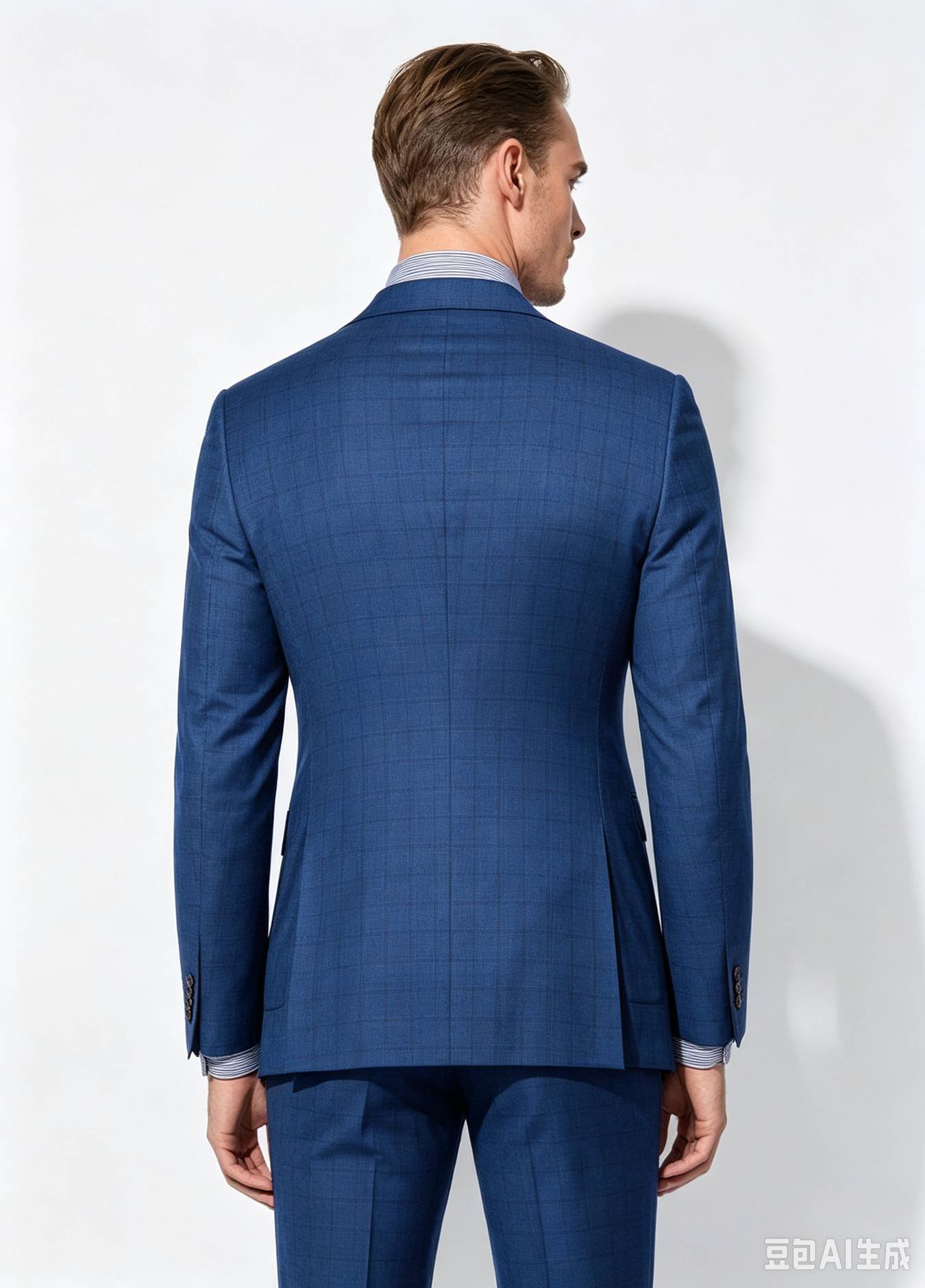 Super 150s Blue Check Three-Piece Made-to-Measure Wool Suit - Image 4
