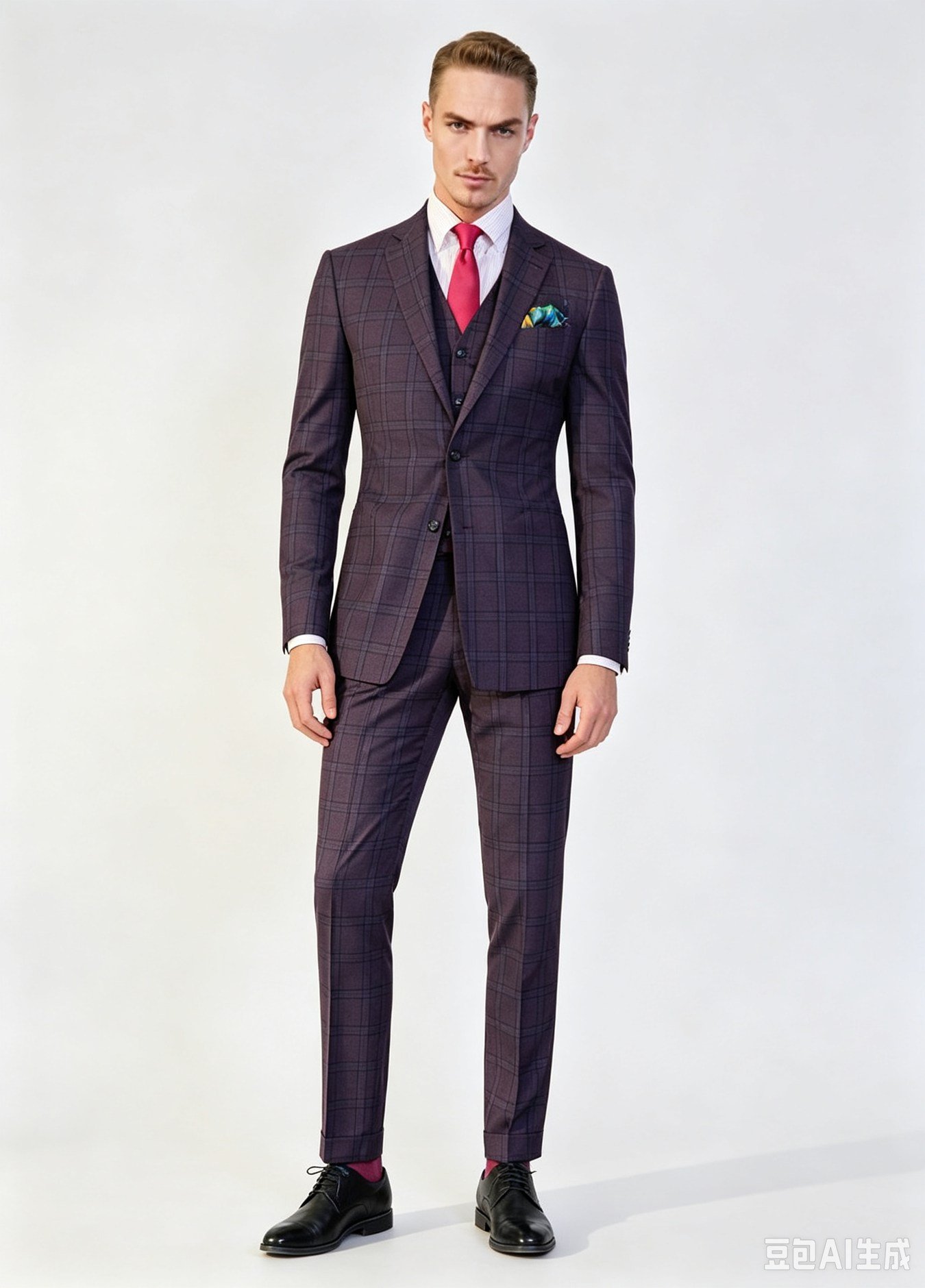 Purple Check Three-Piece Made-to-Measure Wool Suit - Image 4