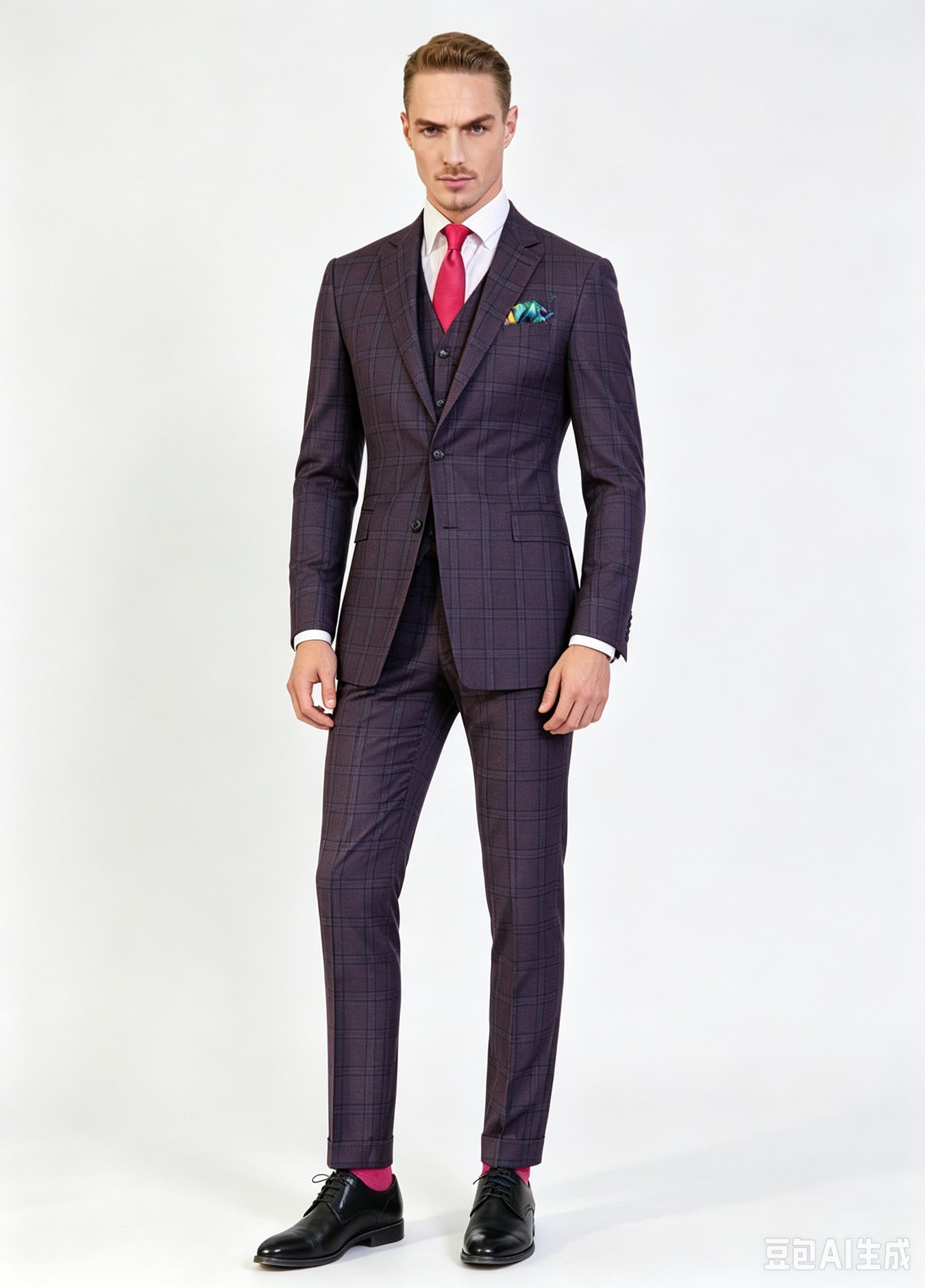 Purple Check Three-Piece Made-to-Measure Wool Suit - Image 5