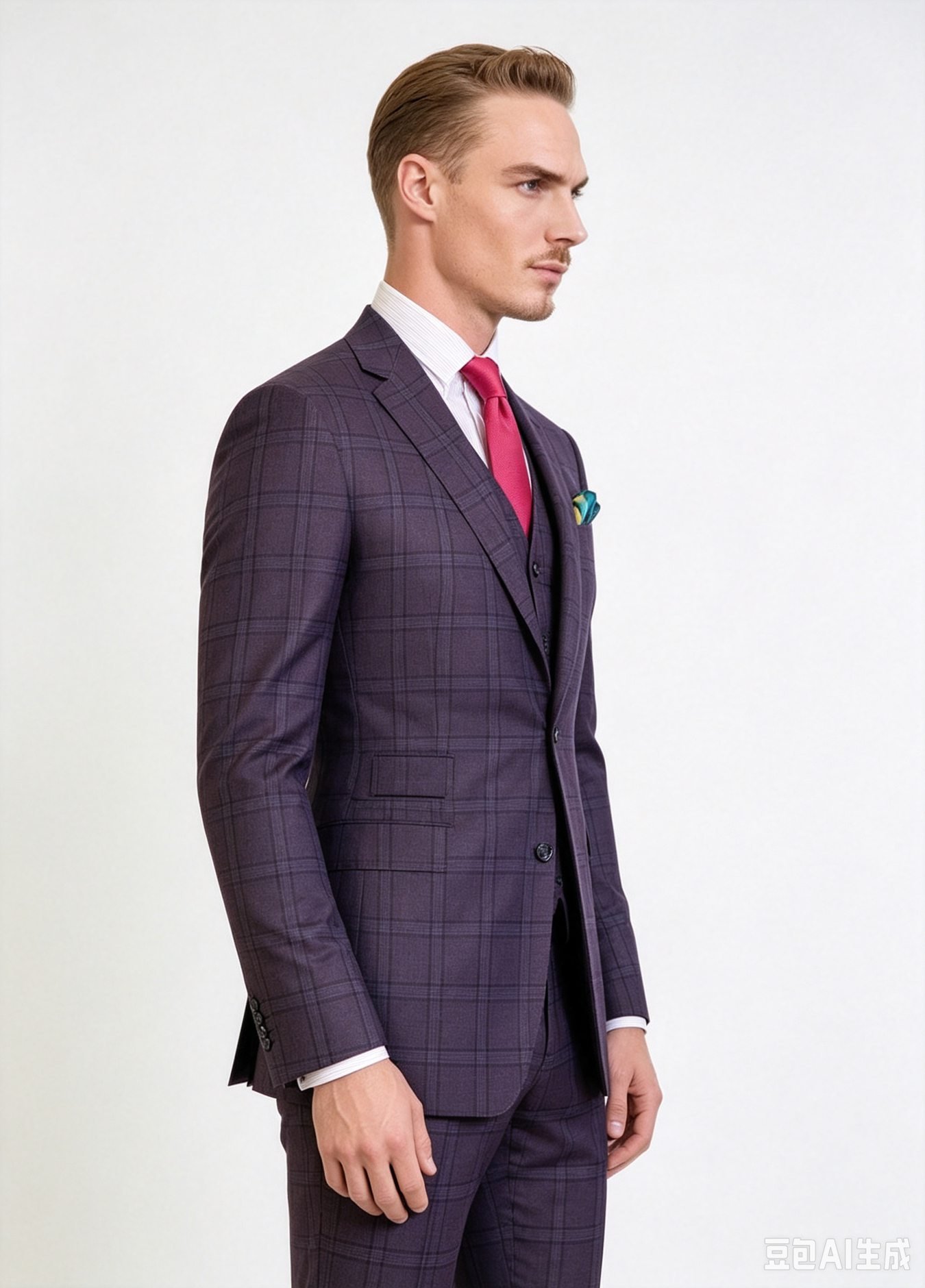 Purple Check Three-Piece Made-to-Measure Wool Suit - Image 6
