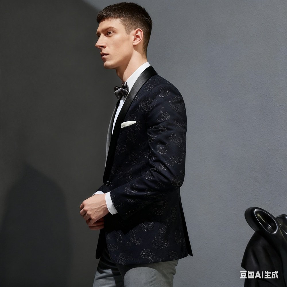 Dark Navy Paisley Jacquard Two-Piece Made-to-Measure Wool Tuxedo suit - Image 2