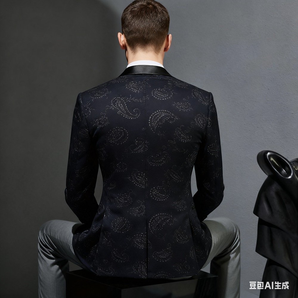 Dark Navy Paisley Jacquard Two-Piece Made-to-Measure Wool Tuxedo suit - Image 3