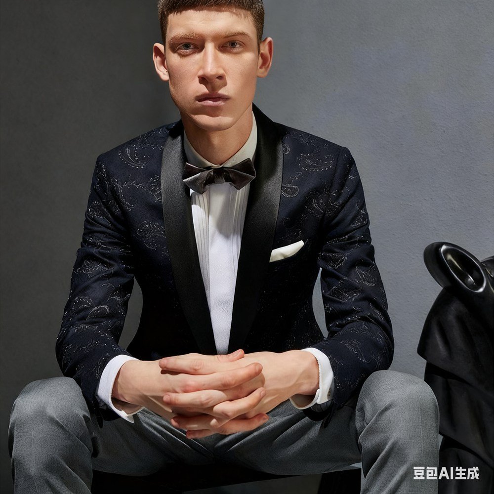 Dark Navy Paisley Jacquard Two-Piece Made-to-Measure Wool Tuxedo suit