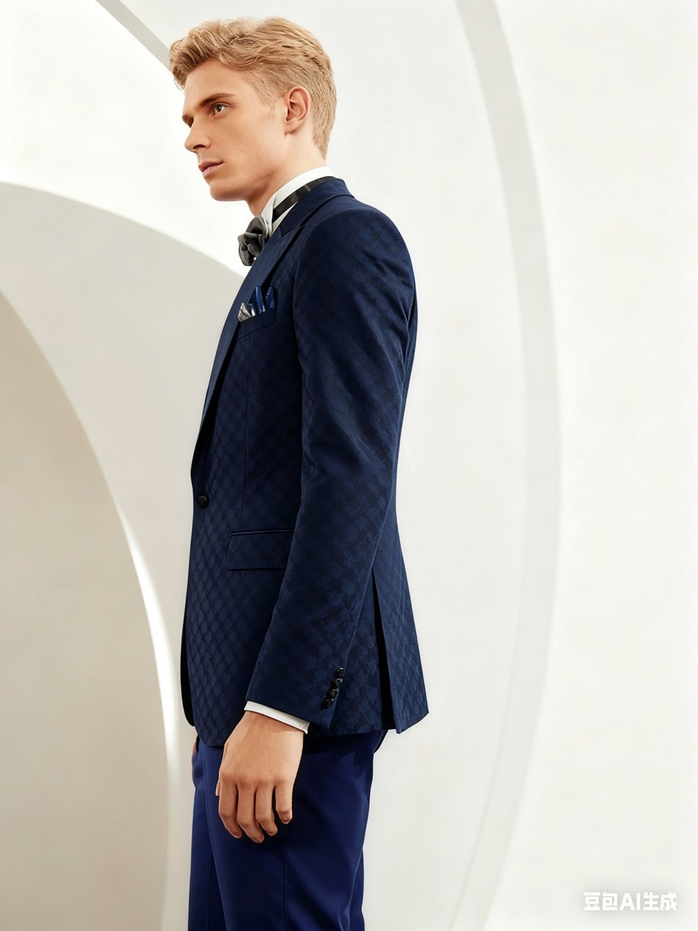 Navy Jacquard Two-Piece Made-to-Measure Wool Tuxedo - Image 2
