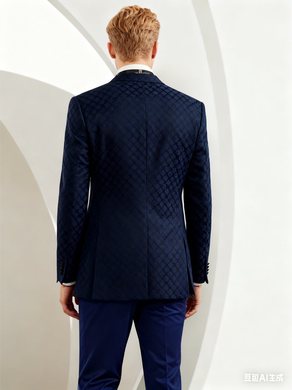 Navy Jacquard Two-Piece Made-to-Measure Wool Tuxedo - Image 3