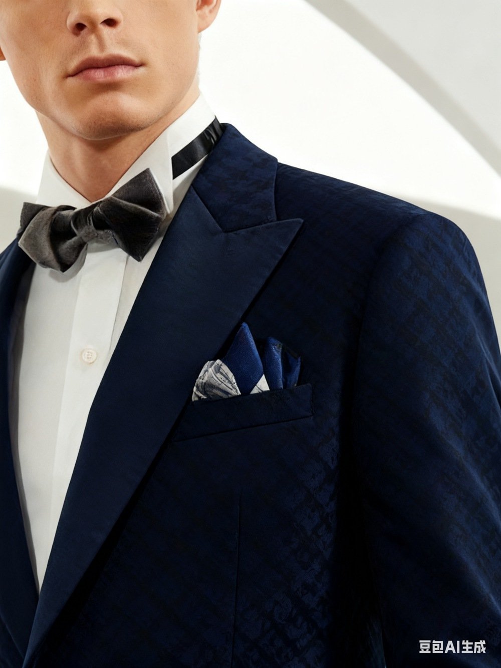 Navy Jacquard Two-Piece Made-to-Measure Wool Tuxedo - Image 4