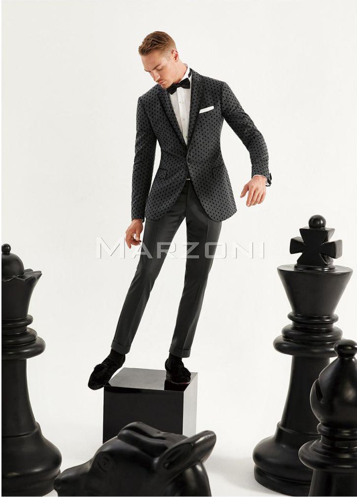 Grey Diamond Two-Piece Made-to-Measure Wool Tuxedo Suit - Image 7