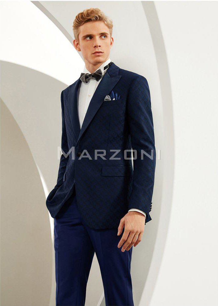 Navy Jacquard Two-Piece Made-to-Measure Wool Tuxedo - Image 7